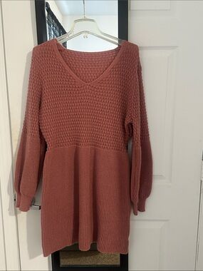 Cupshe Dusty Rose Long Sleeve Knit Dress